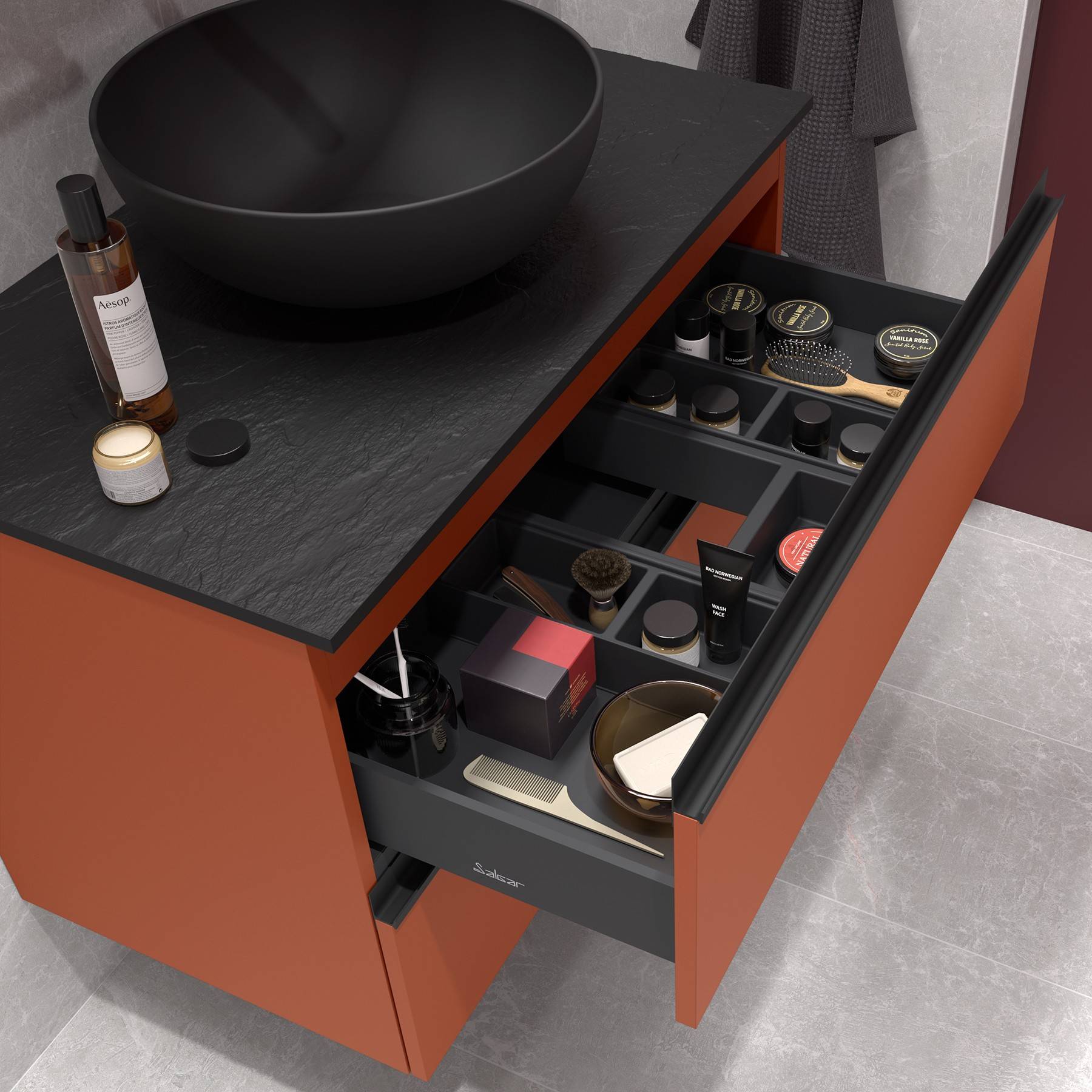 Salgar Schrank wandhängend SPIRIT 800 2 Metallauszug mit Softeinzug TERRACOTA 797 x 540 x 450 mm