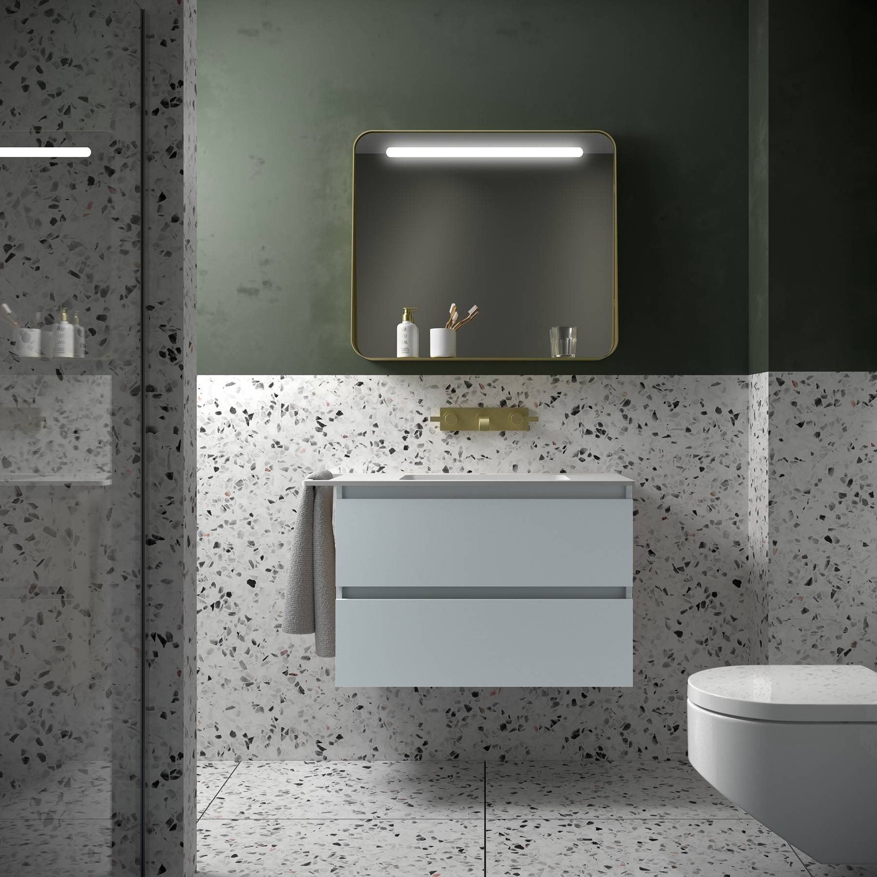 Salgar Schrank wandhängend SPIRIT 800 2 Metallauszug mit Softeinzug BLUE FOG 797 x 540 x 450 mm