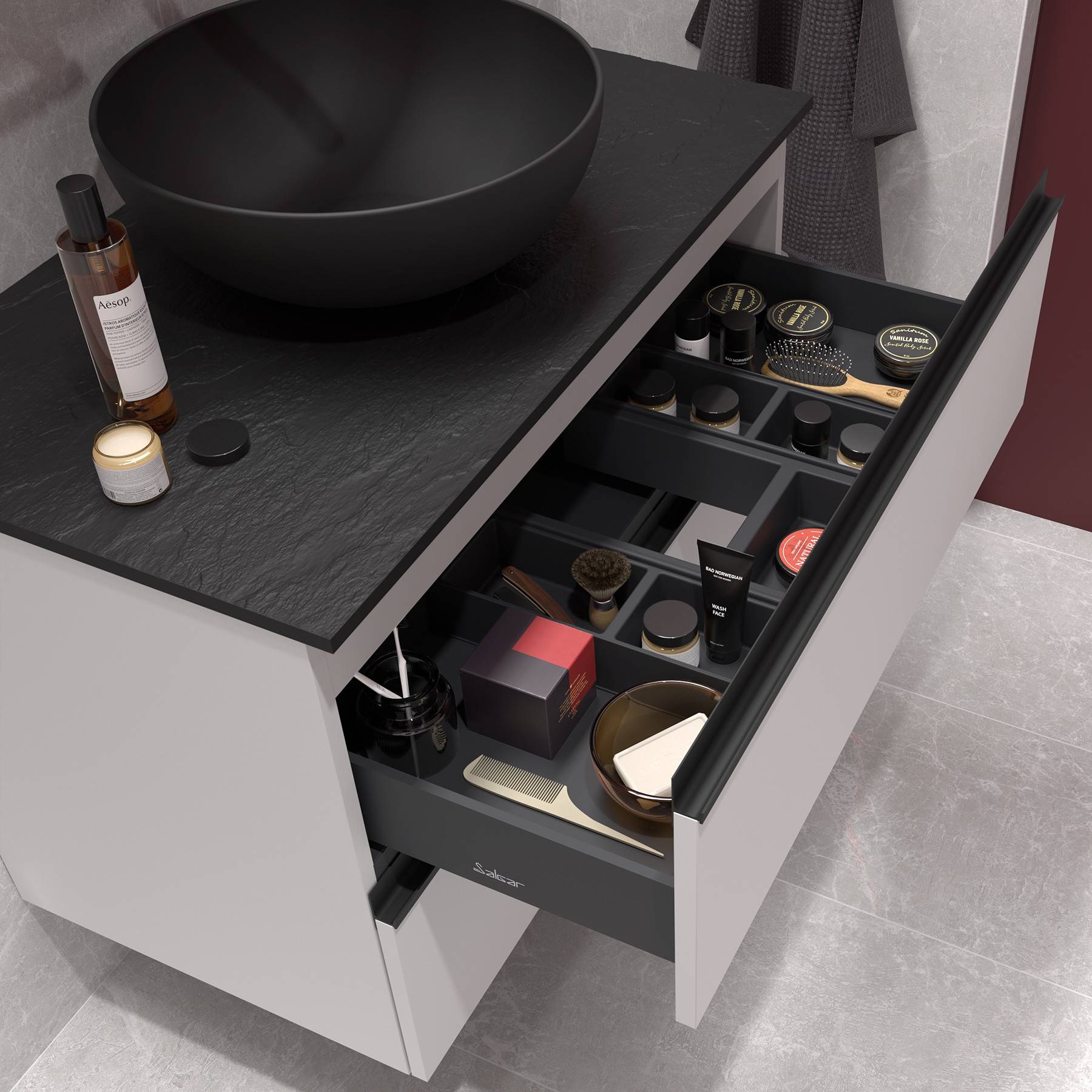 Salgar Schrank wandhängend SPIRIT 900 2 Metallauszug mit Softeinzug WEIß GLÄNZEND 897 x 540 x 450 mm