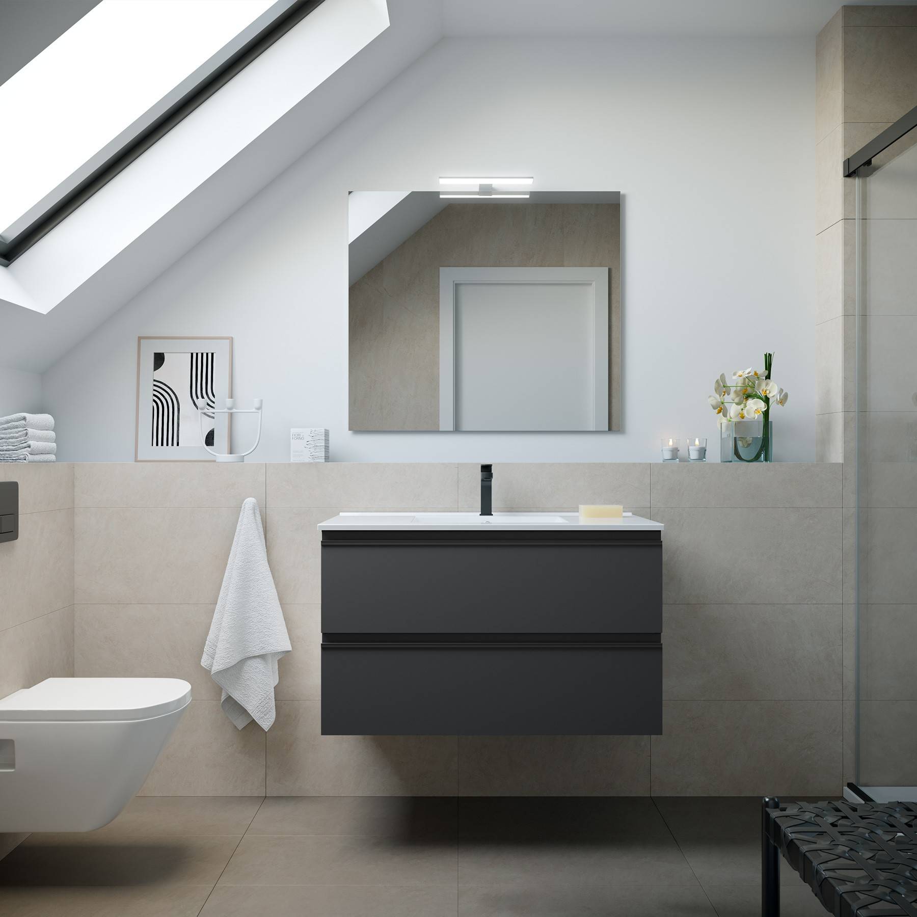 Salgar Schrank wandhängend SPIRIT 900 2 Metallauszug mit Softeinzug ANTHRAZITGRAU MATT 897 x 540 x 450 mm