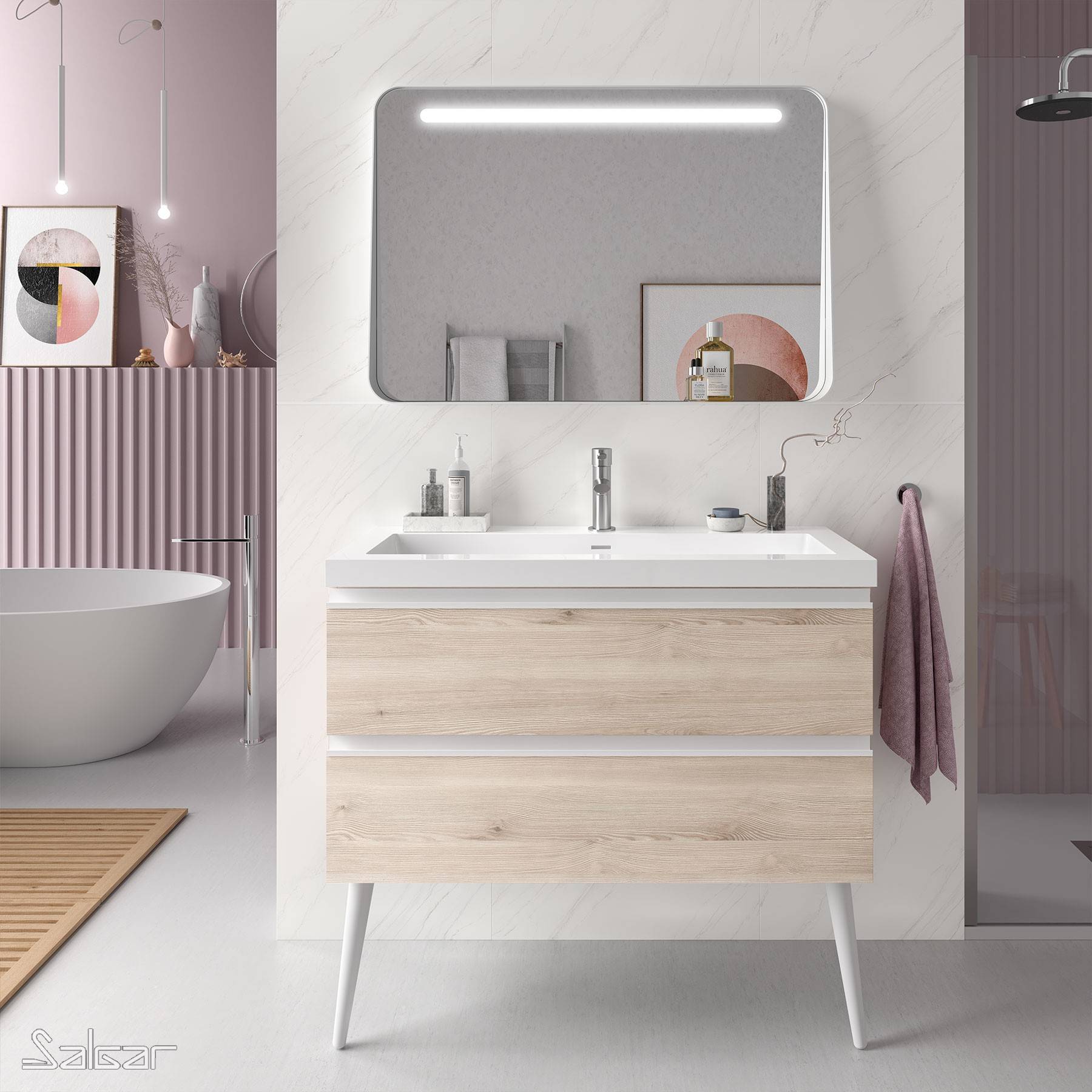 Salgar Schrank wandhängend SPIRIT 1000 2 Metallauszug mit Softeinzug NATURE 997 x 540 x 450 mm