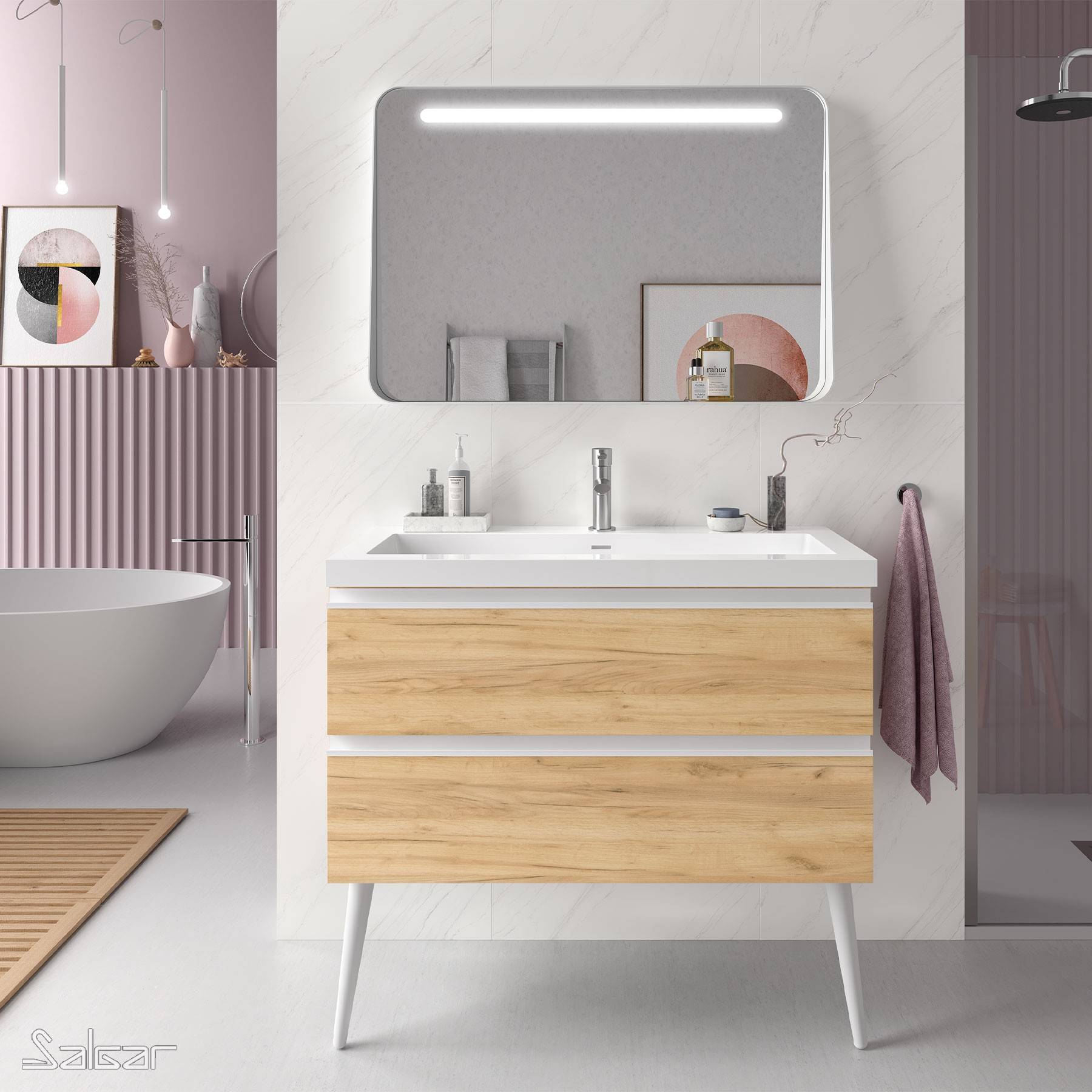 Salgar Schrank wandhängend SPIRIT 1000 2 Metallauszug mit Softeinzug EICHE AFRIKA 997 x 540 x 450 mm