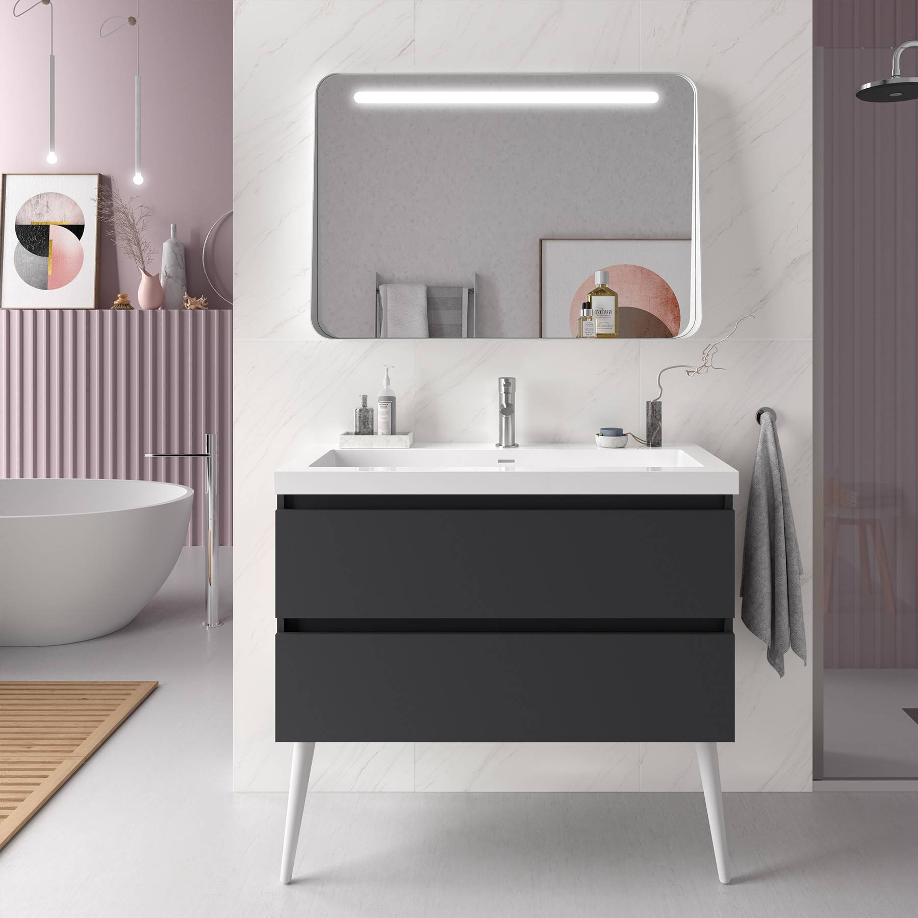 Salgar Schrank wandhängend SPIRIT 1000 2 Metallauszug mit Softeinzug ANTHRAZITGRAU MATT 997 x 540 x 450 mm