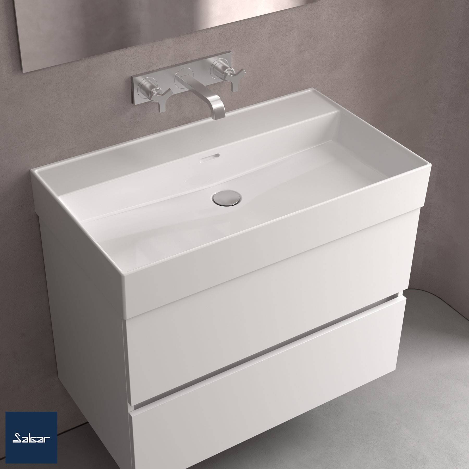 Waschtisch VENETO 1010 PORZELLAN WEIß ohne Siphon und Clickerabfluss ohne bohrungen 1010 x 120 x 460 mm