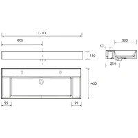 Salgar Waschtisch VENETO 1210 mit vertiefter Ablage Porzellan weiß Mit 2 Bohrungen ohne Siphon und Clickerabfluss 1210 x 120 x 460 mm Salgar Waschtisch VENETO 1210 mit vertiefter Ablage Porzellan weiß Mit 2 Bohrungen ohne Siphon und Clickerabfluss 1210 x 120 x 460 mm