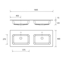 Salgar Waschtisch VILNA 1605 doppelt ohne Siphon und Clickerabfluss MINERALSOLID MATT 1605 x 460 x 15 mm Salgar Waschtisch VILNA 1605 doppelt ohne Siphon und Clickerabfluss MINERALSOLID MATT 1605 x 460 x 15 mm