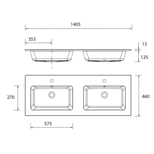 Salgar Waschtisch VILNA 1405 doppelt ohne Siphon und Clickerabfluss MINERALSOLID MATT 1405 x 460 x 15 mm Salgar Waschtisch VILNA 1405 doppelt ohne Siphon und Clickerabfluss MINERALSOLID MATT 1405 x 460 x 15 mm