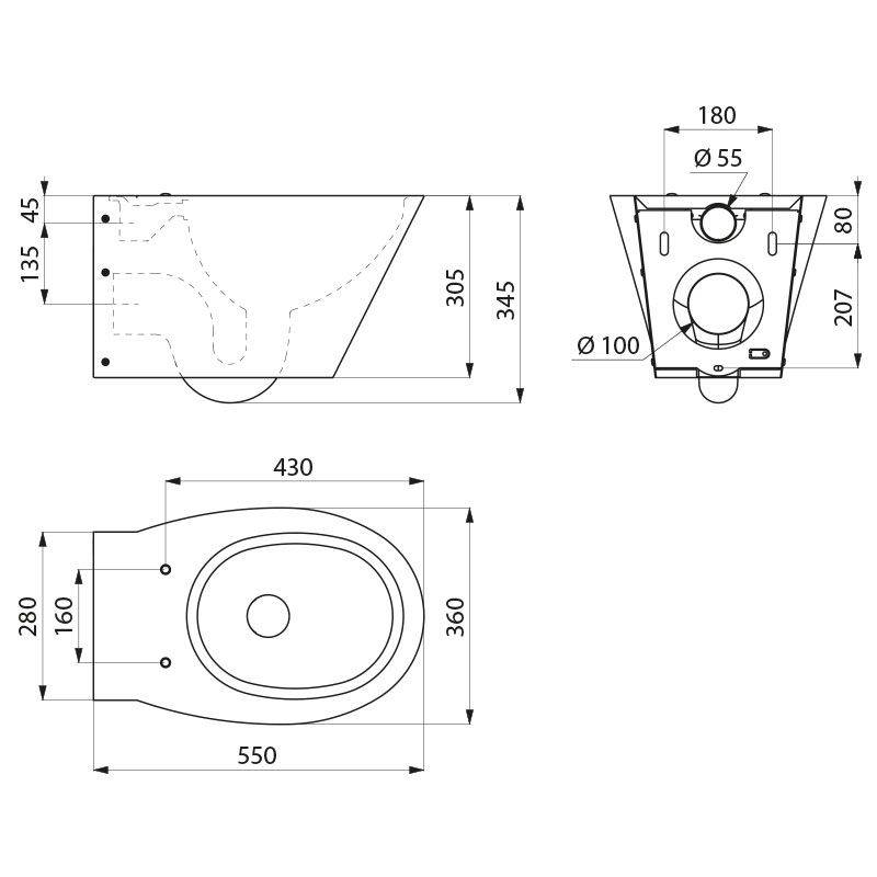Delabie WC BCN S wandh. Anschl. hi. Edst. 1.4301 doppeltes Materialfinish