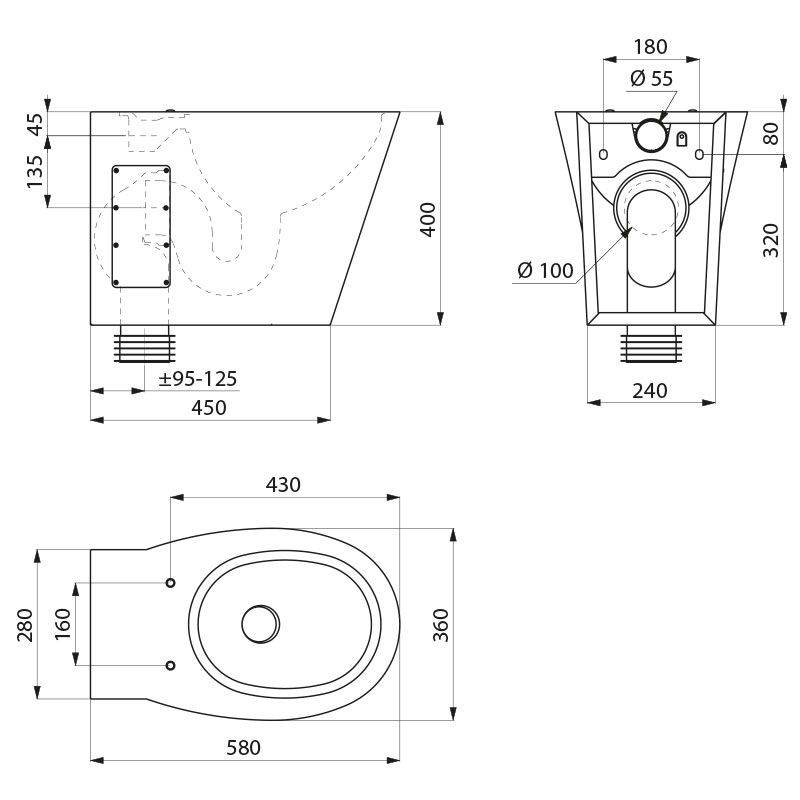Delabie WC BCN P bodenst. Anschl. von hinten Edst. 1.4301 satiniert