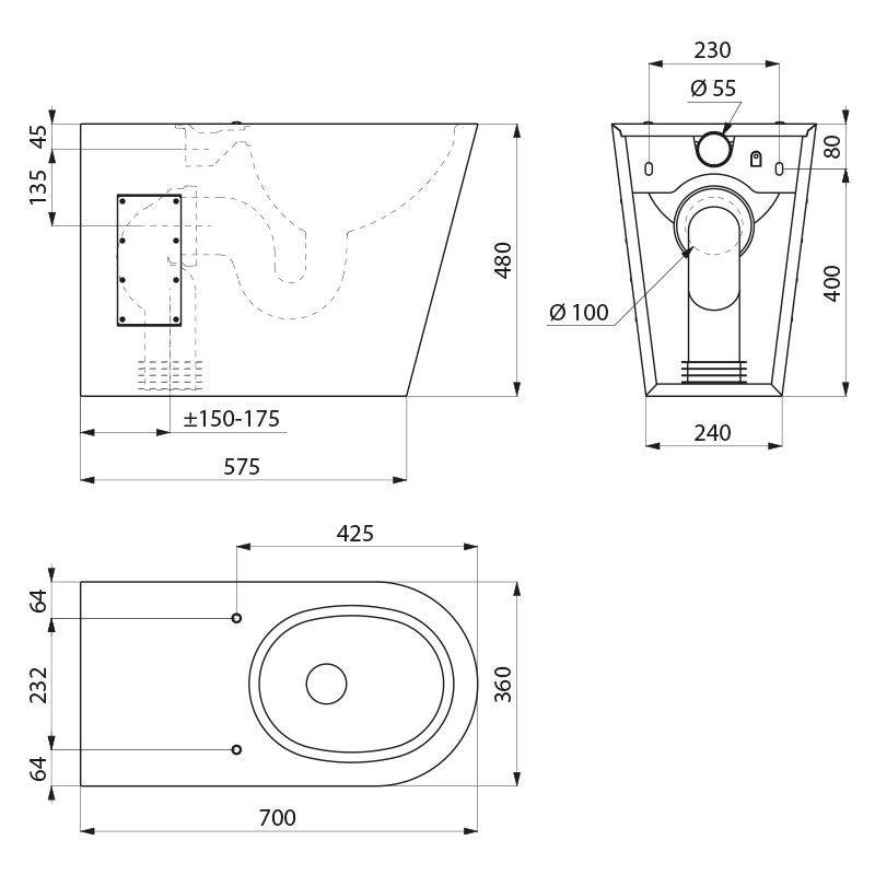 Delabie WC 700 P bodenst. Anschl. von hinten Edelstahl Werkstoff 1.4301 satiniert - Barrierefreie Ausführung