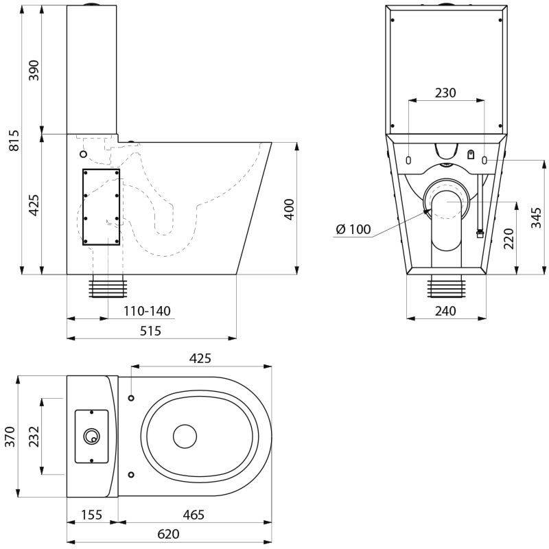Delabie WC MONOBLOCO S21 mit Spülkasten Edst. 1.4301 satiniert