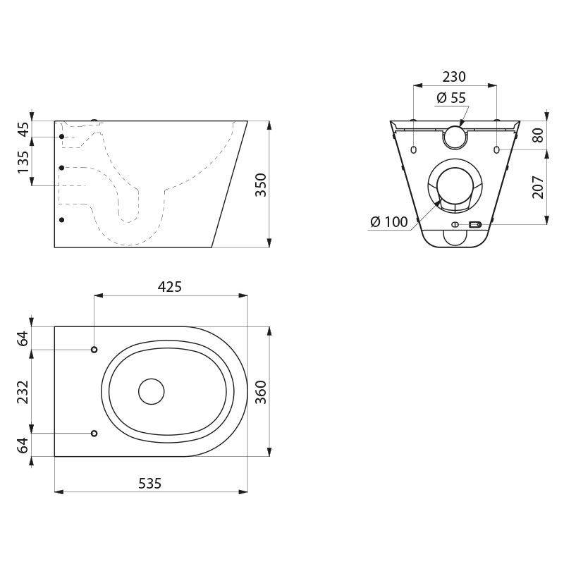 Delabie WC S21 S wandh. Anschl. von hinten Edst. 1.4301 satiniert