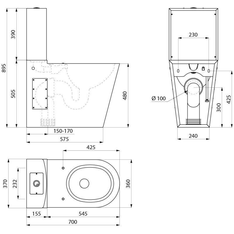 Delabie WC MONOBLOCO 700 PMR mit Spülkasten Edst. 1.4301 satiniert