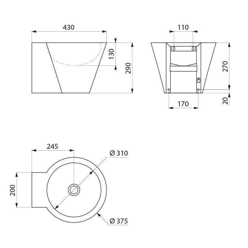 Delabie WT MINI BAILA ohne Hahnloch ohne Überlauf Edst. 1.4301 sat