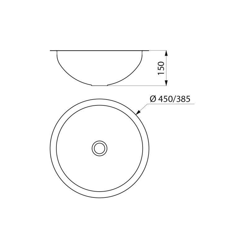 Delabie Einbau-WT HEMI D 385mm ohne Überlauf Edelstahl matt schwarz