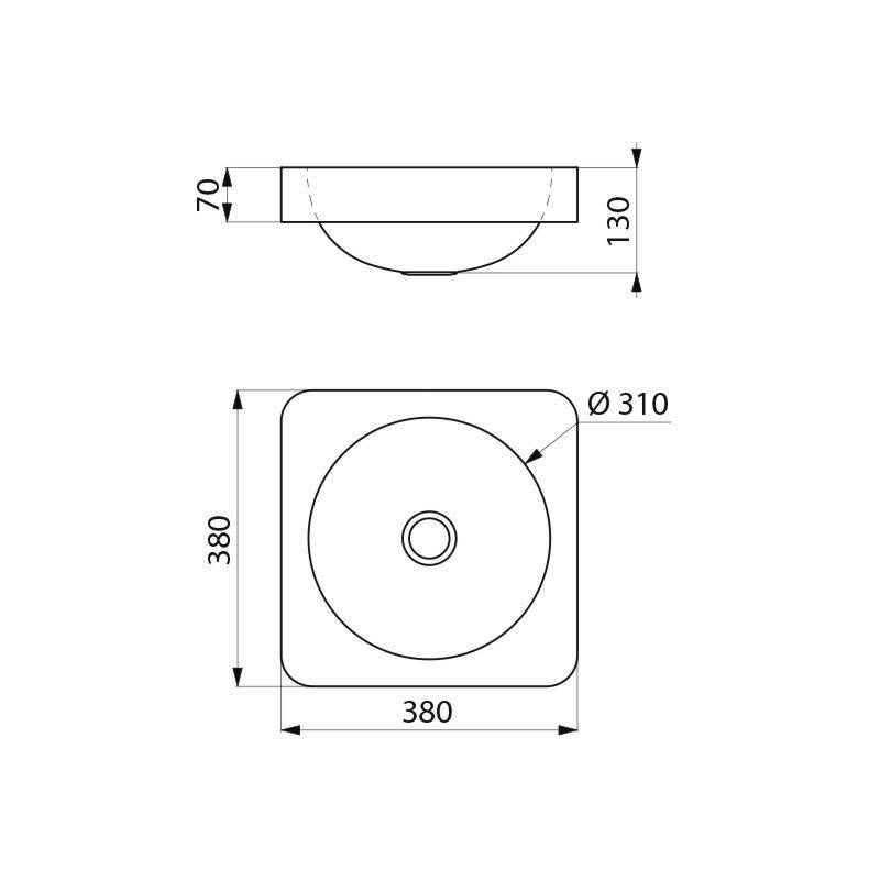 Delabie AS-Becken QUADRA o. Hl. ohne Überlauf Edelstahl matt schwarz