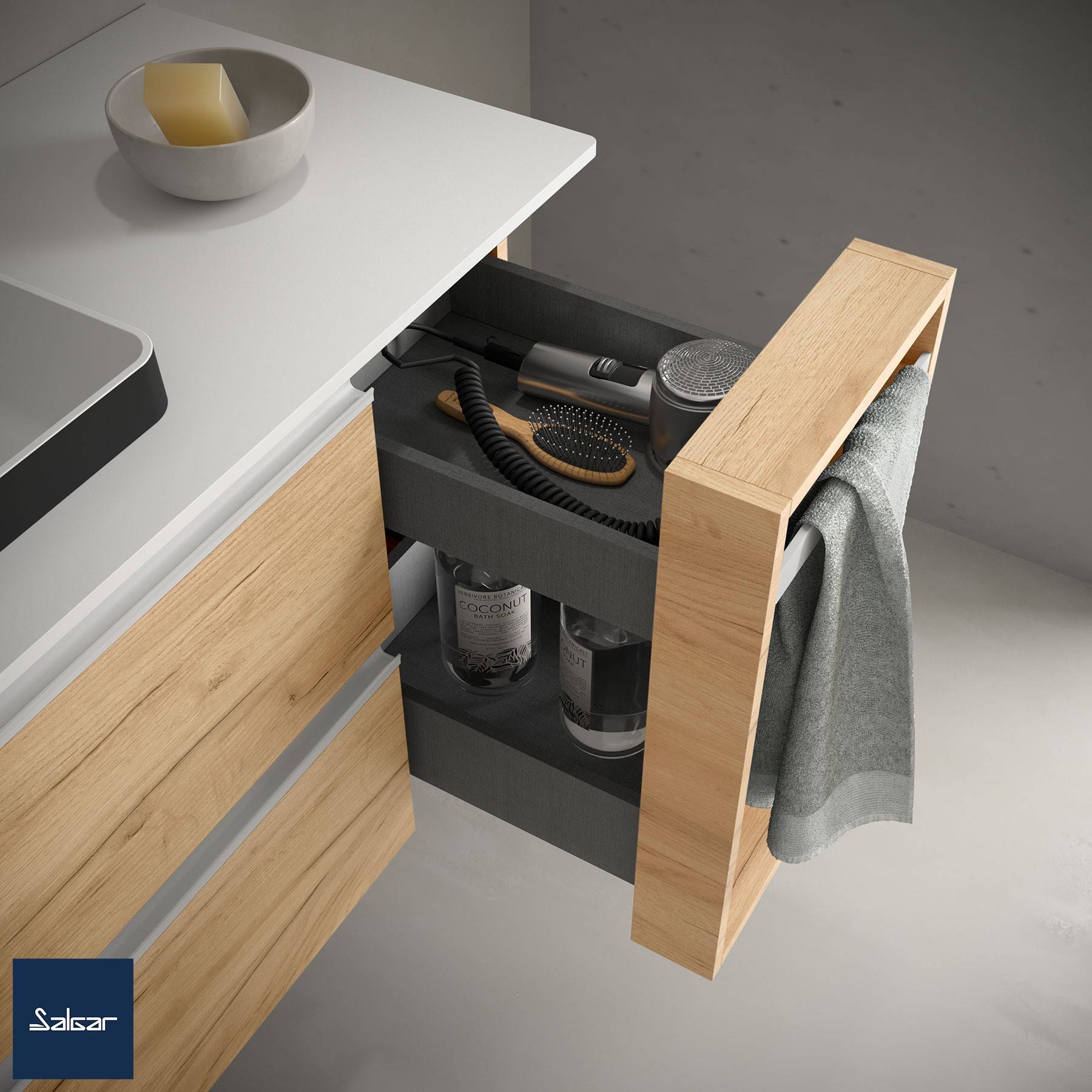 Salgar Schrankelement wandhängend ALLIANCE 300 mit zwei verdeckten Schubladen EICHE AFRIKA 300 x 540 x 450 mm