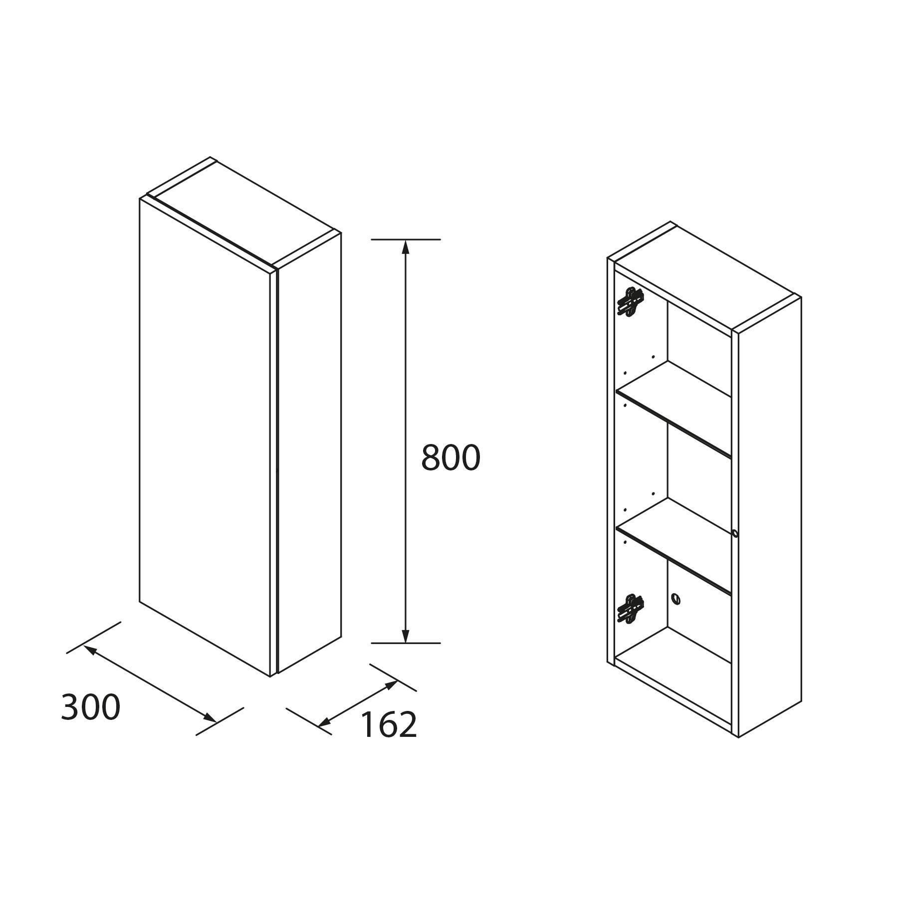 Schrankmodul ALLIANCE 300 1 Tür links/rechts mit Drucköffner NUSSBAUM MAYA 300 x 800 x 162 mm