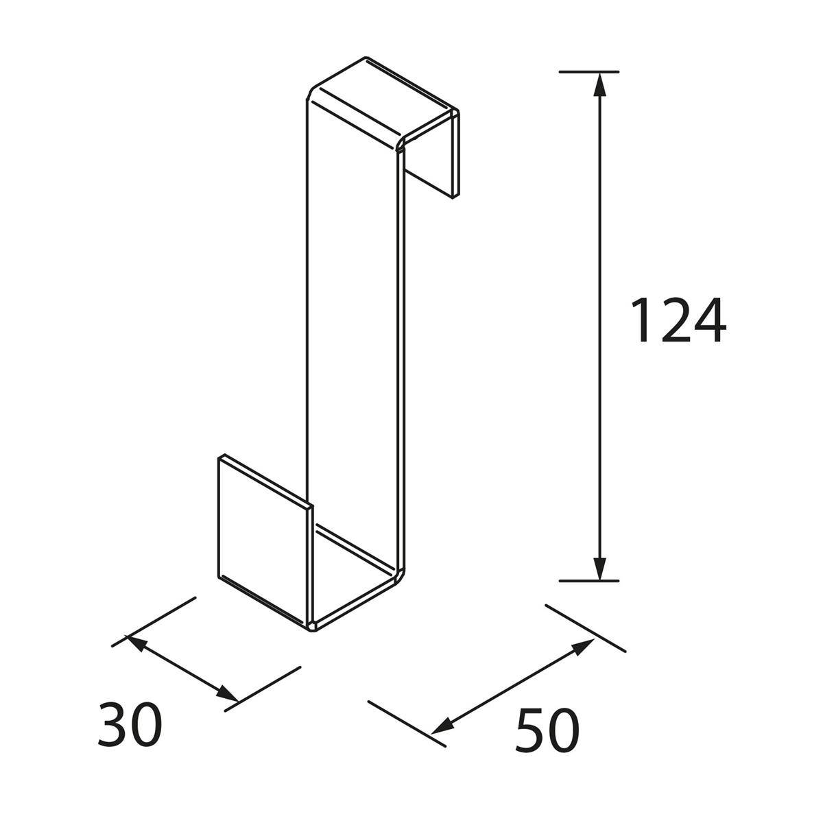 Technische Zeichnung einer U-förmigen Metallklammer mit den Abmessungen 124 hoch, 50 tief und 30 breit.