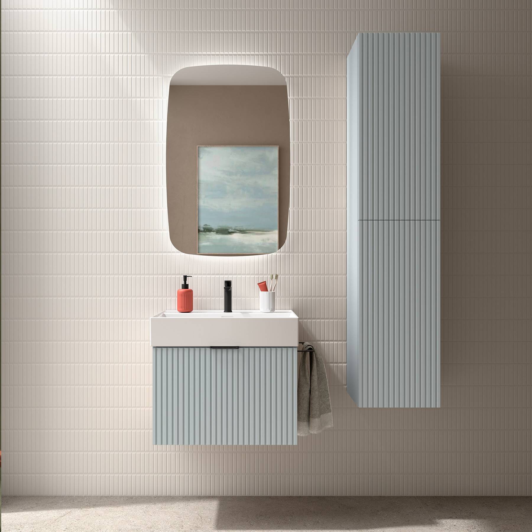 Schrank wandhängend BIBA 600 1 Metallschublade und versteckter Schublade BLUE FOG 598 x 405 x 450 mm