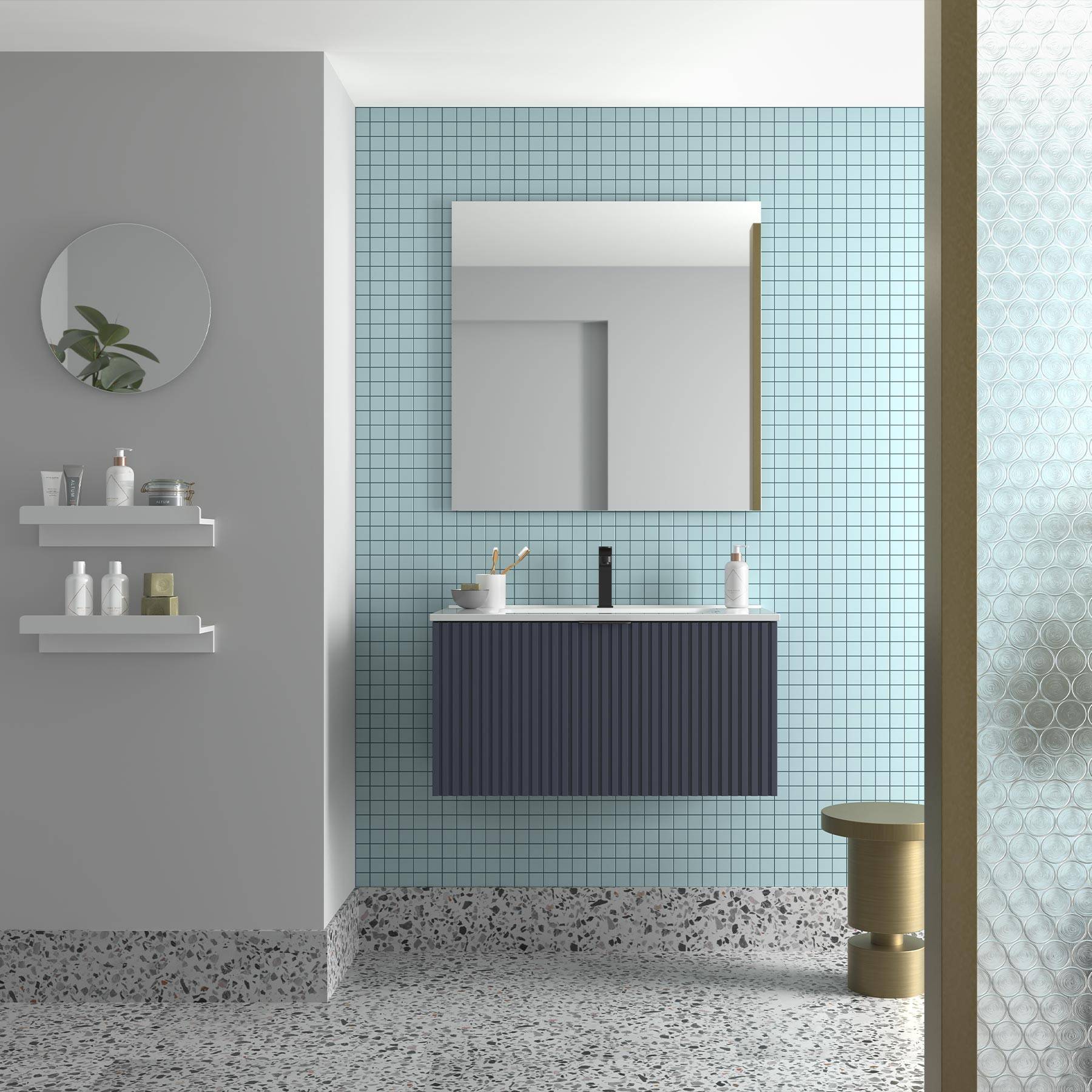 Salgar Schrank wandhängend BIBA 800 1 Metallschublade und versteckter Schublade NIGHT BLUE 797 x 405 x 450 mm