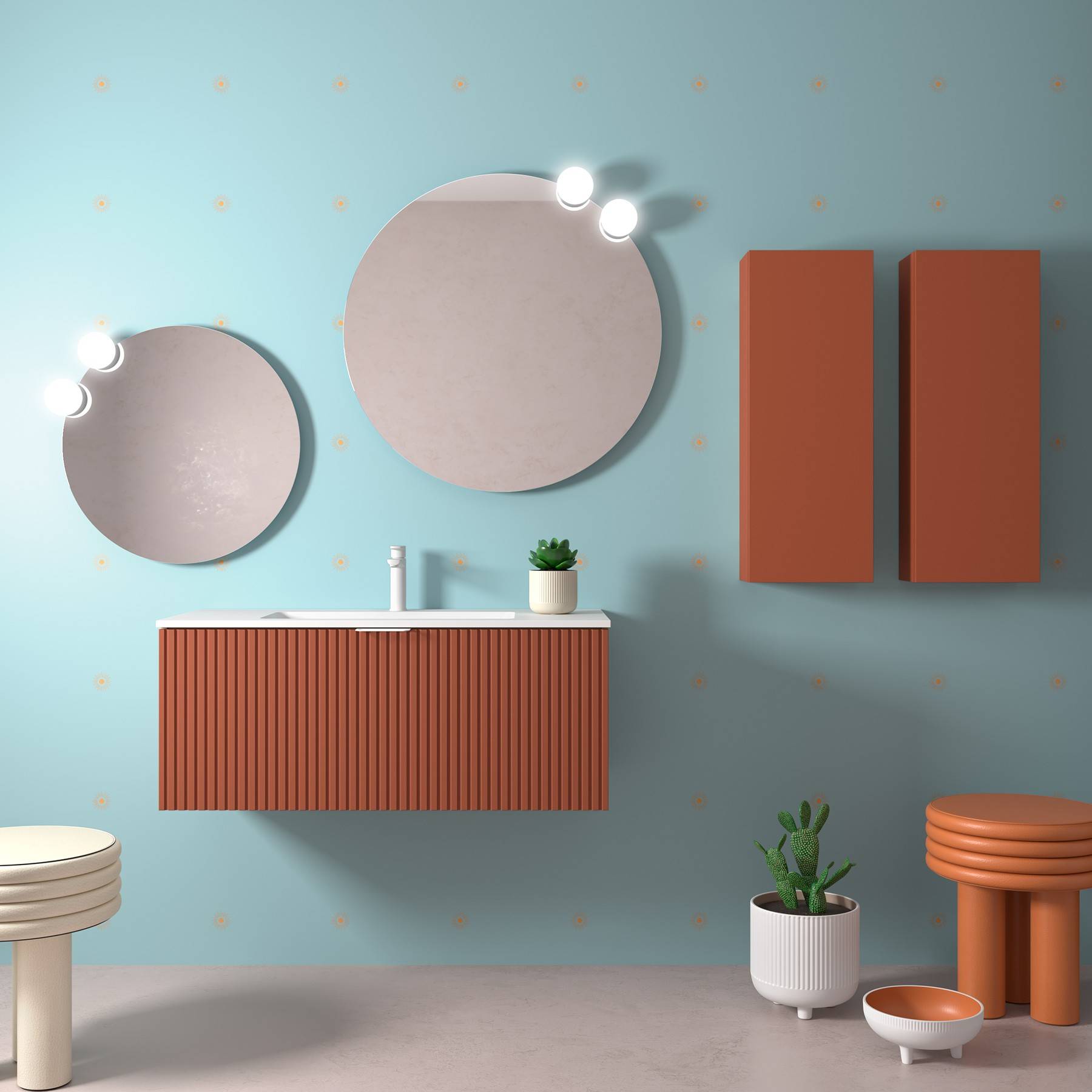 Salgar Schrank wandhängend BIBA 1000 1 Metallschublade und versteckter Schublade TERRACOTA 997 x 405 x 450 mm