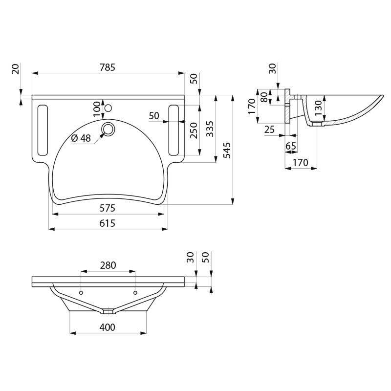 Delabie lavabo MINERALCAST PMR mural L 785 trou de robinet D35 mm mi.