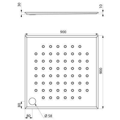 Delabie Brausetasse 900x900 PMR Höhe 30 mm Edst. 1.4301 sat