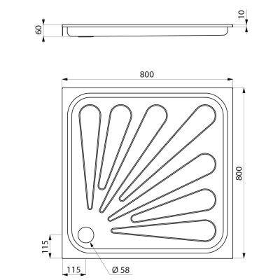 Delabie Brausetasse 800x800 Höhe 60 mm Edelstahl 1.4301 satiniert