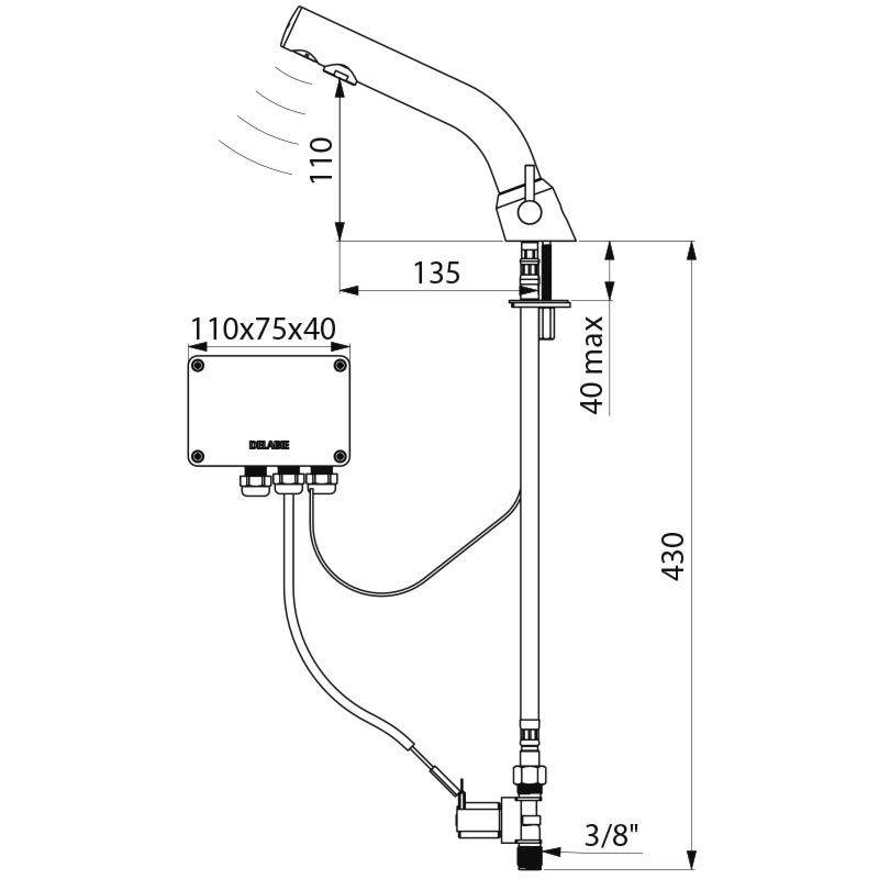 Delabie WT-MBatt. BINOPTIC MIX G3/8B matt schwarz Netzbetrieb 230/12V
