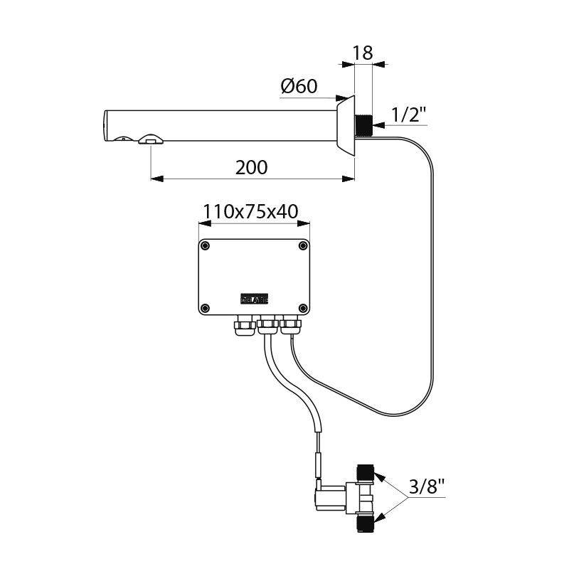 Delabie W. Vent. BINOPTIC G3/8B UP Ausl. L200mm Feststr. m.Trafo