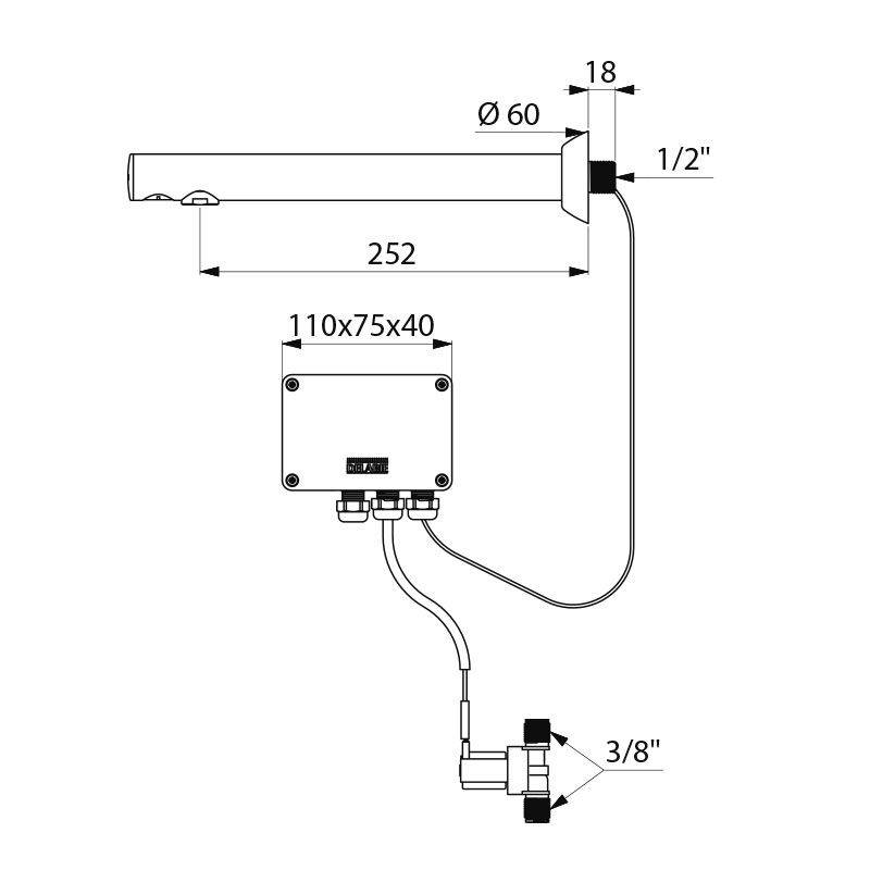 Delabie W. Vent. BINOPTIC G3/8B UP Sortie L295mm Fixe avec transformateur