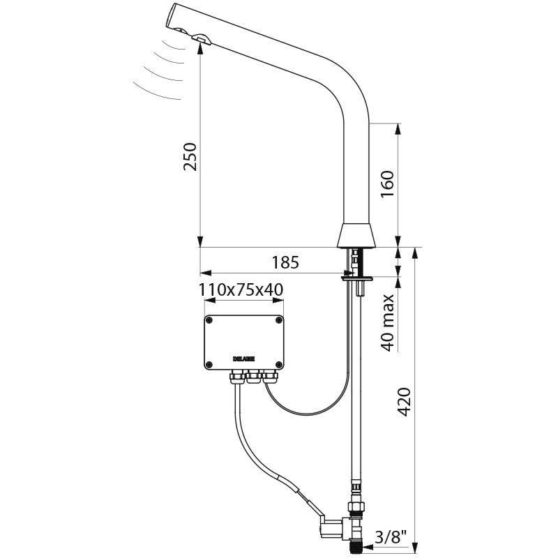 Delabie Waschtisch-Ventil BINOPTIC G3/8B matt schwarz H.250 230/12 V