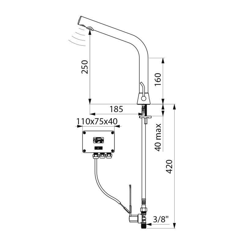 Delabie WT Mischbatterie BINOPTIC MIX G3/8B H250mm Netzbetrieb 230/12V