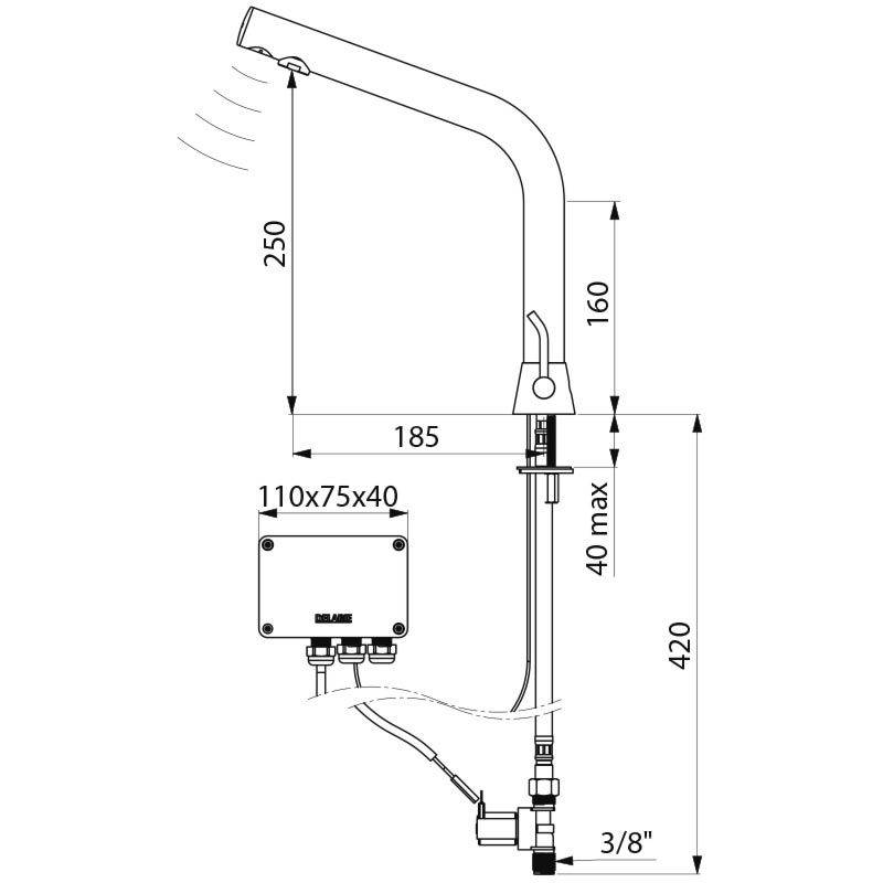 Delabie WT-MBatt.BINOPTIC MIX G3/8B matt schw.H250 Netzbetrieb230/12V