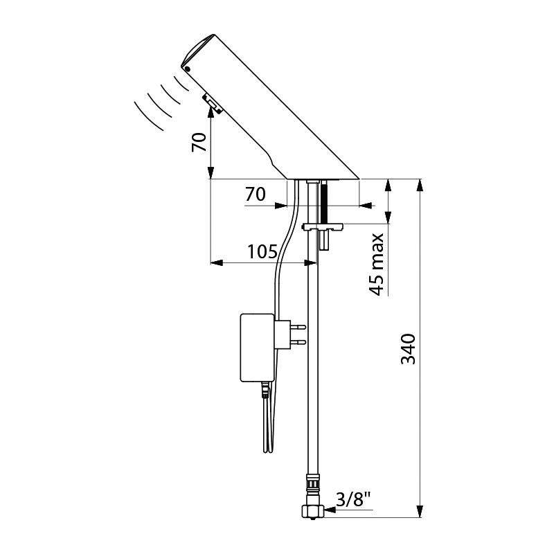 Delabie Stand Ventil TEMPOMATIC4 G3/8, m. Steckernetzteil, 230/6V