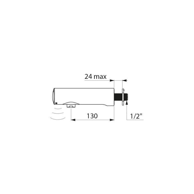 Delabie Wand Ventil TEMPOMATIC 4 G1/2B, 6V Batt, L130 für Pan. 1-24mm