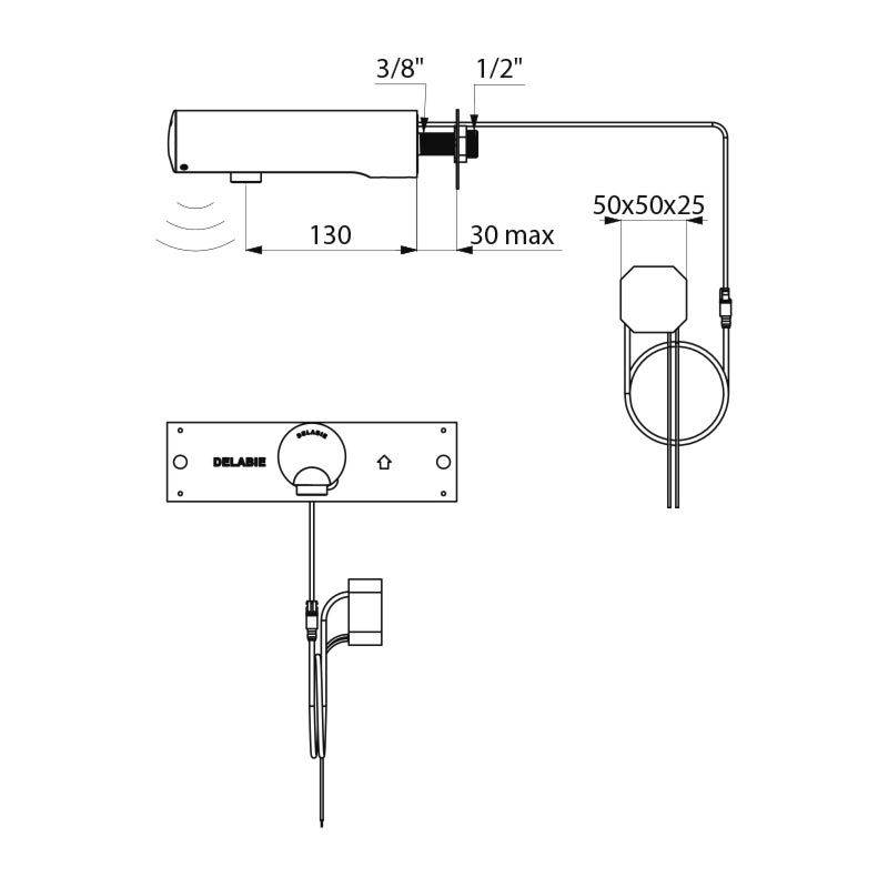 Delabie Wand Ventil TEMPOMATIC 4 G 1/2B UP-Anschluss 230/6V L130