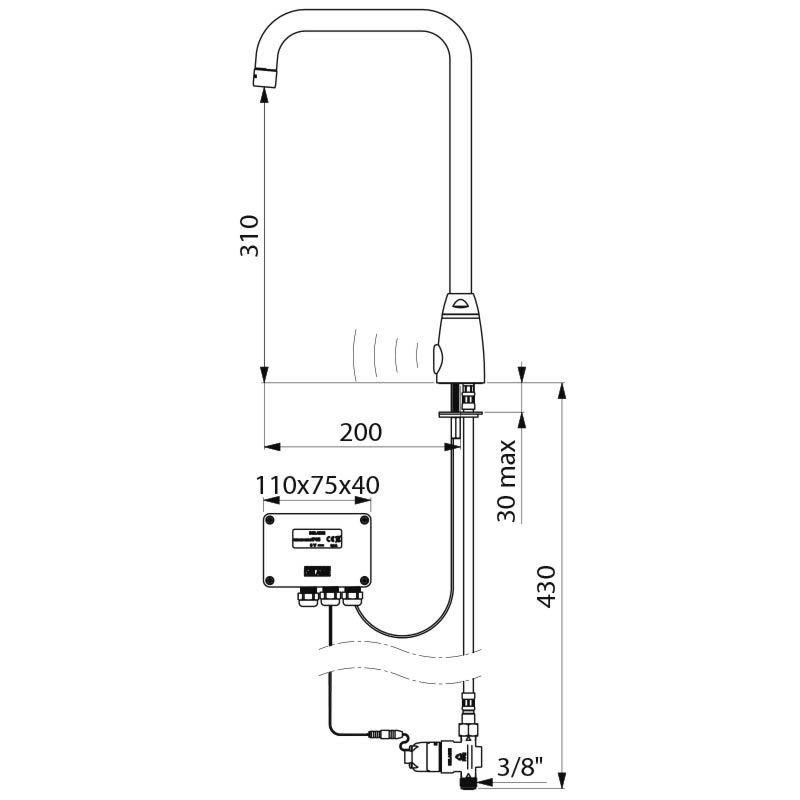 Delabie Stand Ventil TEMPOMATIC PRO G3/8B 6V Batterie,Schwenkauslauf