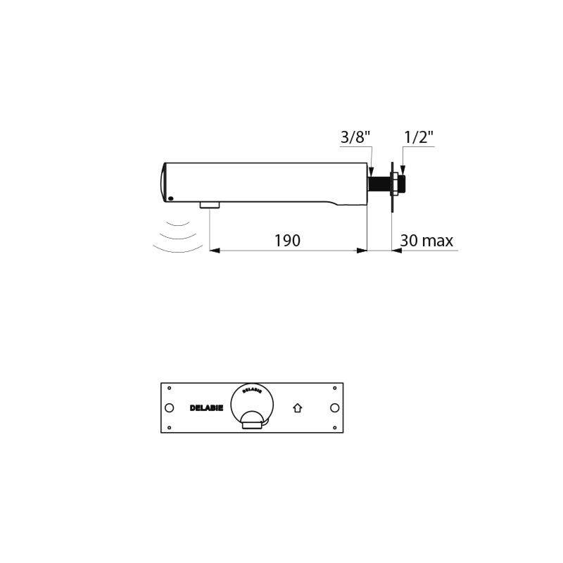 Delabie Wandventil TEMPOMATIC 4 WT G1/2B, 6V-Batterien integr, L.190