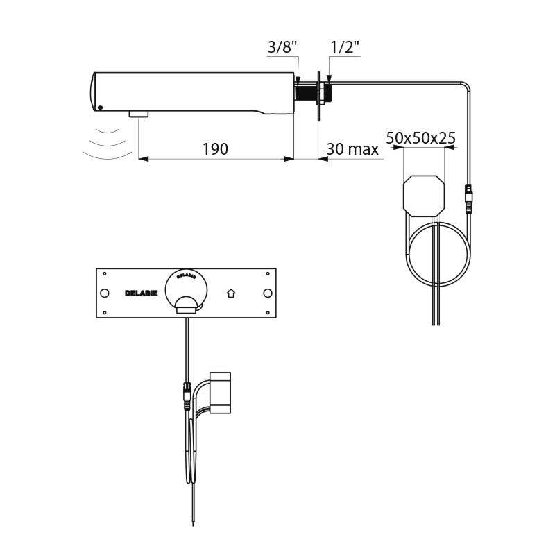 Delabie Wand Ventil TEMPOMATIC 4 G 1/2B UP-Anschluss 230/6V L190