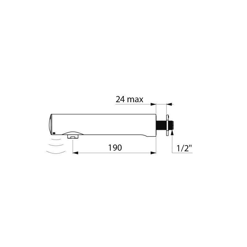 Delabie Wand Ventil TEMPOMATIC 4 G1/2B, 6V Batt, L190 für Pan. 1-24mm