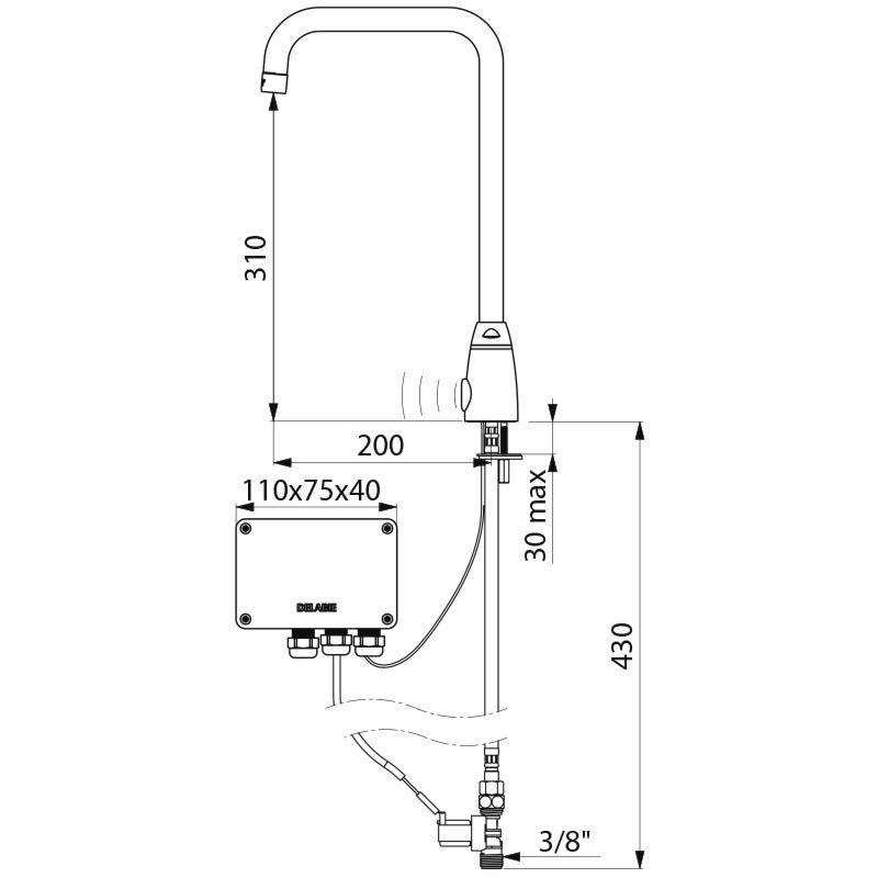 Delabie Stand Ventil TEMPOMATIC PRO G3/8B 230/12V m. Schwenkauslauf