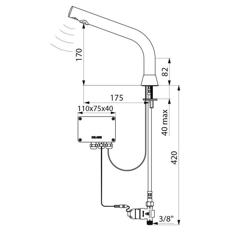 Delabie WT-Ventil BINOPTIC G3/8B matt schwarz H.170mm 6V-Batterien