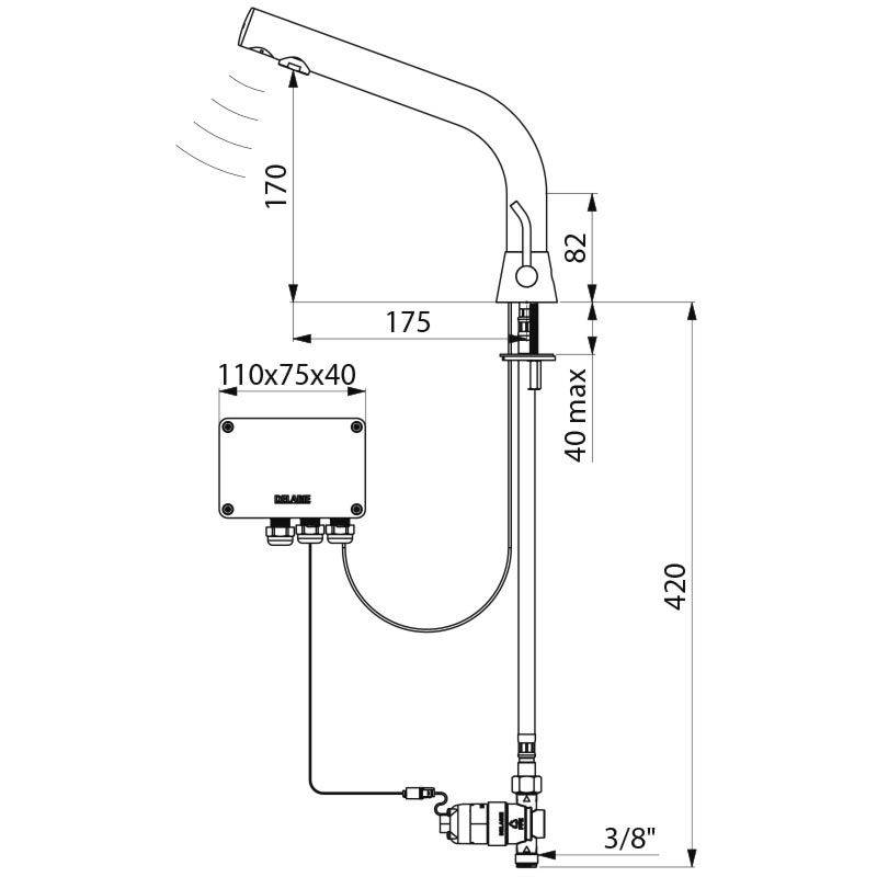 Delabie Waschtisch-Mischbatterie BINOPTIC MIX G3/8B H170mm 6V Batterie