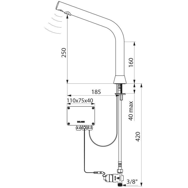 Delabie Waschtisch-Ventil BINOPTIC G3/8B H250mm 6V Batterie