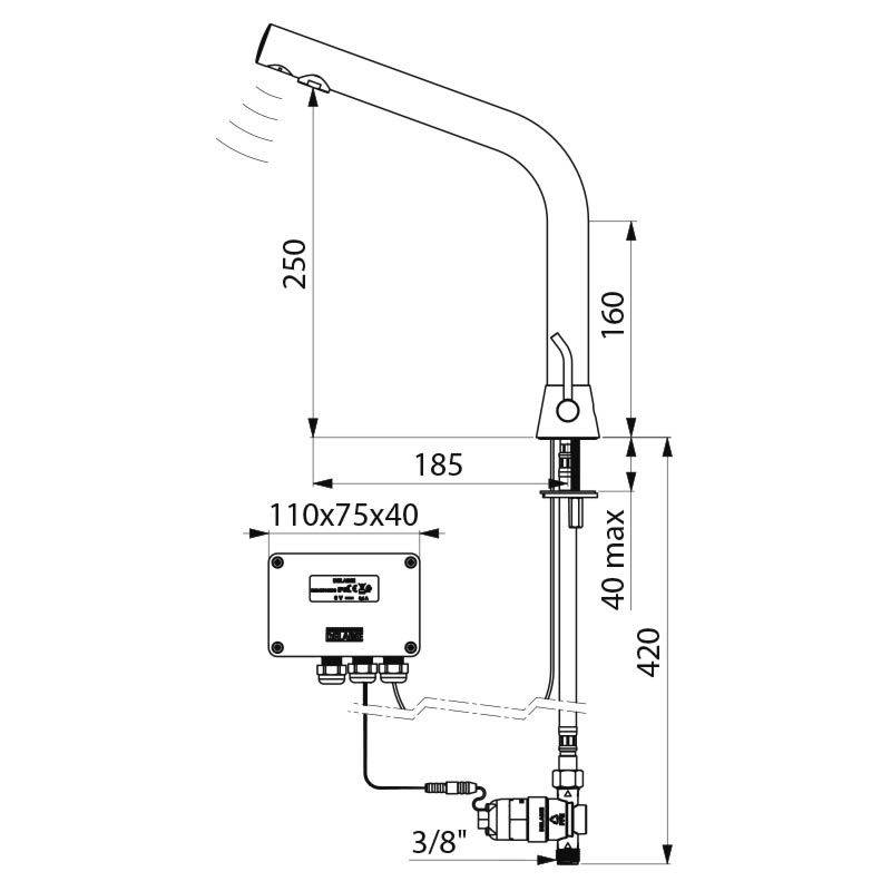 Delabie Waschtisch-Mischbatterie BINOPTIC MIX G3/8B H250mm 6V Batterie
