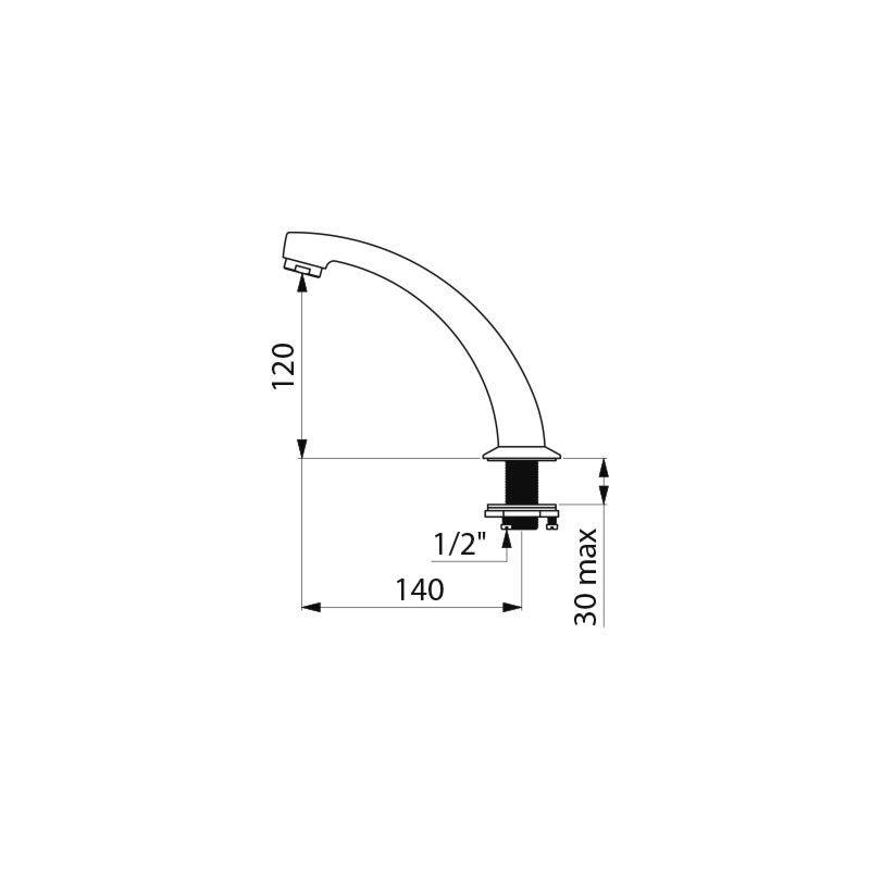 Delabie Standausl. fest Guss G1/2B L140 H120mm Str.-Regl.m.DF-Reg.