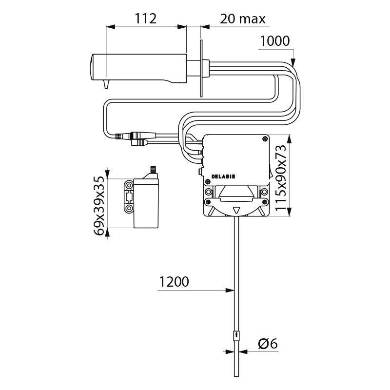 Delabie Seifensp. T4 verchr. Wand, Schlauch L.1,2m Batteriebetrieb