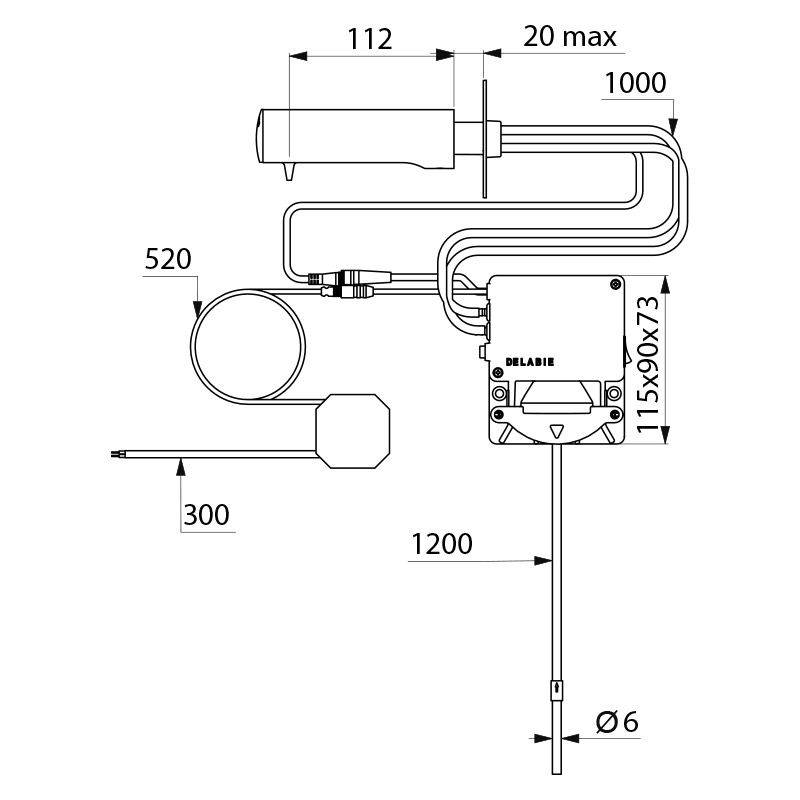 Delabie Seifensp. T4 verchr. Wand. Schlauch L.1,2m, UP-Netzteil
